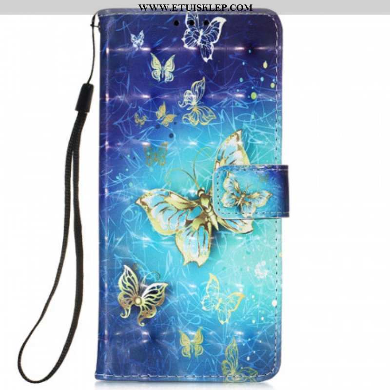 Etui Folio do Samsung Galaxy S22 Ultra 5G Smycz Złote Motyle